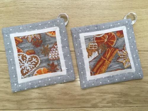 Подарочный набор мечты: кухонное полотенце, две прихватки из ткани Рогожка и мыльный мандарин! 02