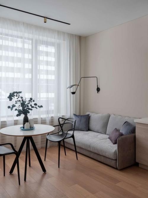 Дизайн однокомнатной квартиры в пастельных тонах. 01