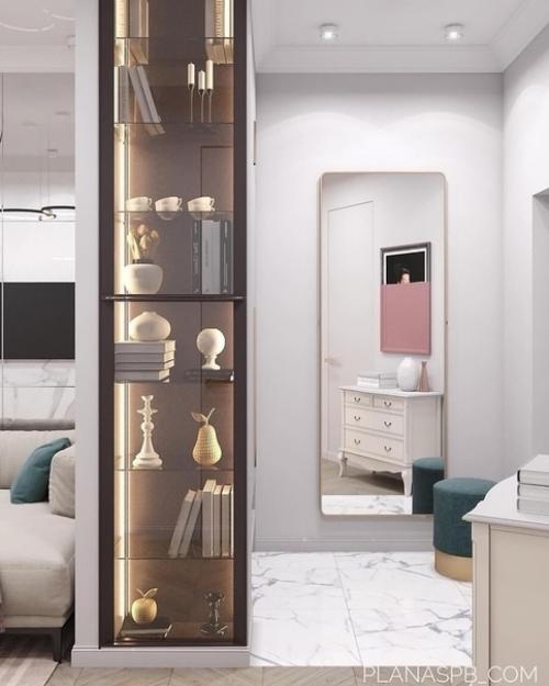 Дизайн кухни, гостиной и прихожей в одном стиле. 05