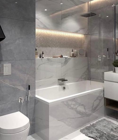 Продуманный и стильный вариант оформления ванной комнаты. 03