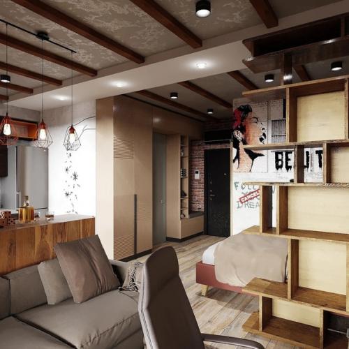 Квартира для холостяка: брутальный лофт в маленькой однушке. 04