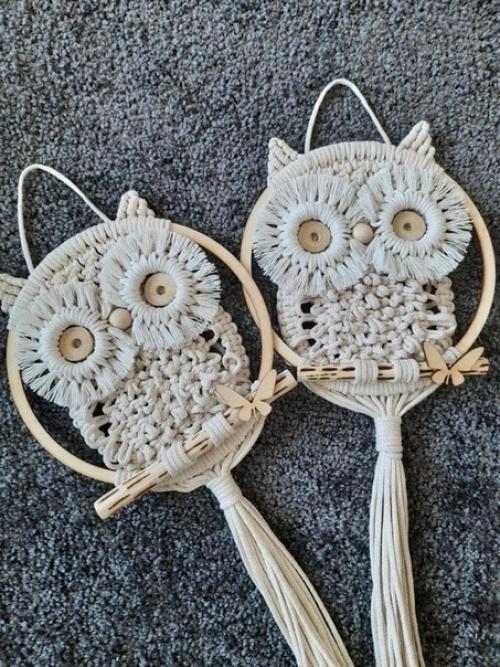 Вам для вдохновения подборка фотографий панно Сова в технике макраме. 01