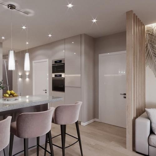 Стильный интерьер кухни - гостиной в современном стиле. 05