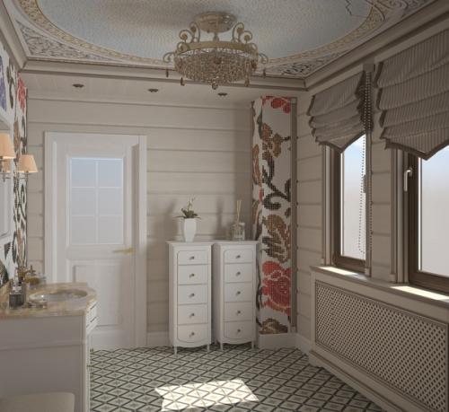 Тот же, мой проект загородного дома, который я делала для пожилой пары - ванная на втором этаже. 01