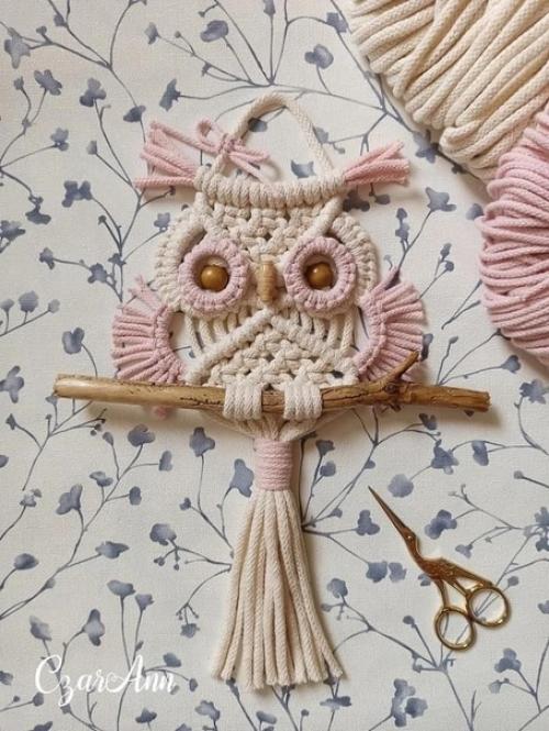 Вам для вдохновения подборка фотографий панно Сова в технике макраме. 02