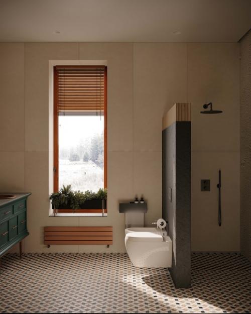 Когда мы начали делать эту ванную комнату, у нас уже сформировалась палитра интерьера всего дома. 01