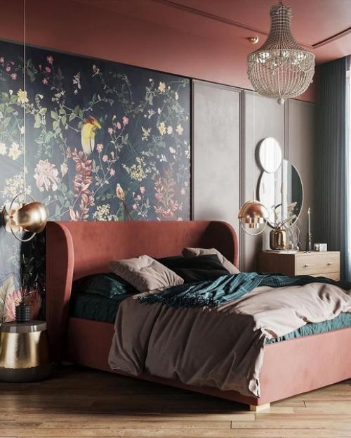 Жизнерадостный и наполненный природными принтами интерьер спальни чтобы немного согреть вас в эти холодные дни. 01