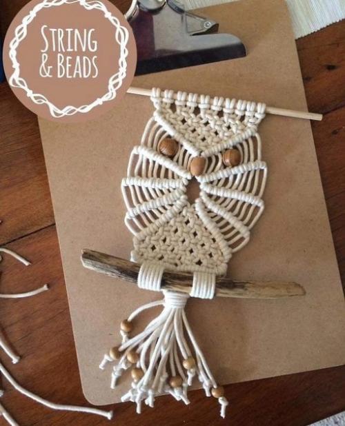 Вам для вдохновения подборка фотографий панно Сова в технике макраме. 06