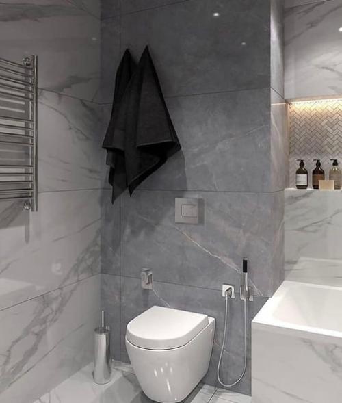 Продуманный и стильный вариант оформления ванной комнаты. 02