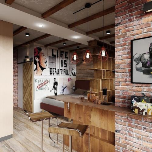 Квартира для холостяка: брутальный лофт в маленькой однушке. 05