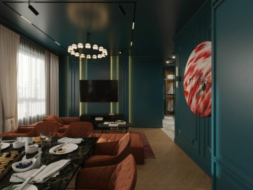 Дизайн интерьера кухни - гостиной демонстрирует элегантное сочетание современного стиля и функциональности. 06