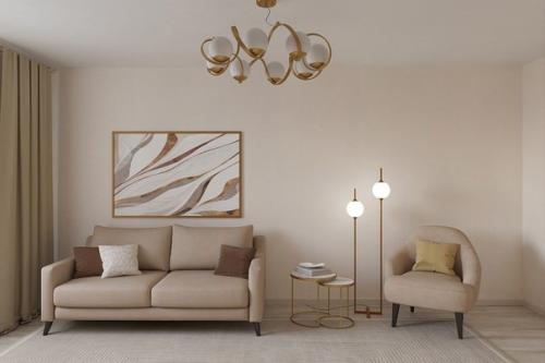 Дизайн интерьера гостиной в бежевых оттенках. 04