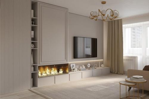 Дизайн интерьера гостиной в бежевых оттенках. 03