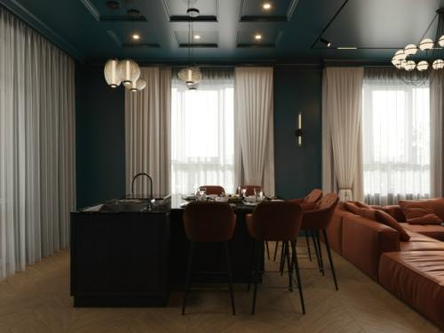 Дизайн интерьера кухни - гостиной демонстрирует элегантное сочетание современного стиля и функциональности. 03