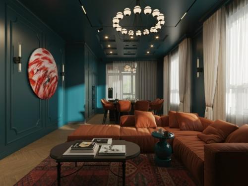 Дизайн интерьера кухни - гостиной демонстрирует элегантное сочетание современного стиля и функциональности. 04