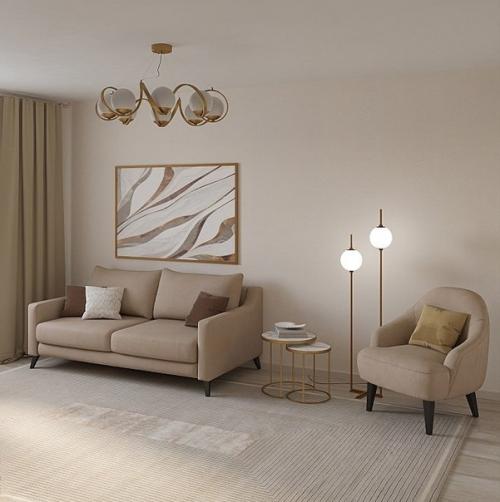 Дизайн интерьера гостиной в бежевых оттенках. 05