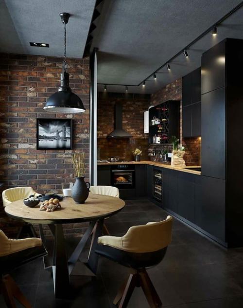 Стильная кухня в чёрном цвете. 01