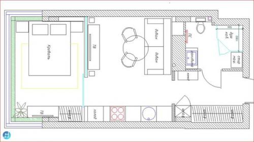 Проект квартиры - студии 30 кв. 09