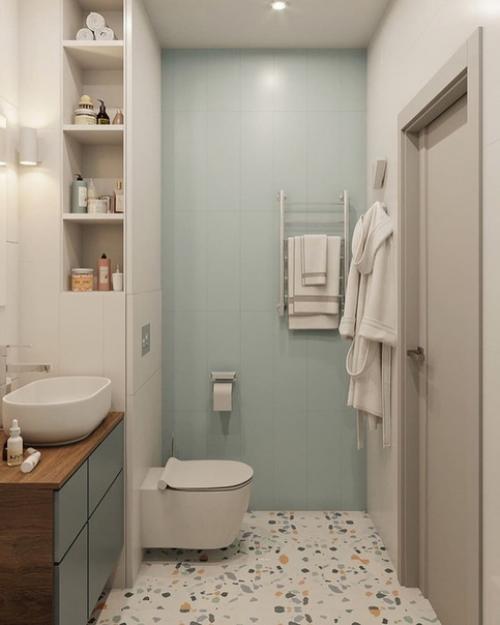 Приятный и нежный вариант интерьера ванной комнаты. 02