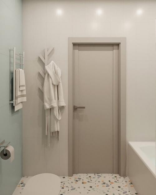 Приятный и нежный вариант интерьера ванной комнаты. 07