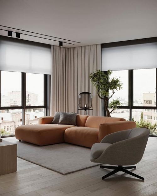 Стильная квартира с ярким диваном. 01