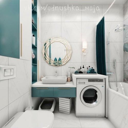 Современный светлый интерьер совмещенного санузла площадью 3 кв. 02