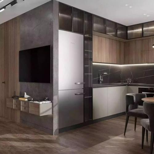 В интерьере этой кухни - гостиной площадью 27 кв. 02