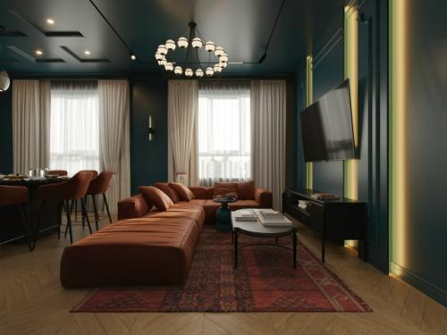 Дизайн интерьера кухни - гостиной демонстрирует элегантное сочетание современного стиля и функциональности. 02