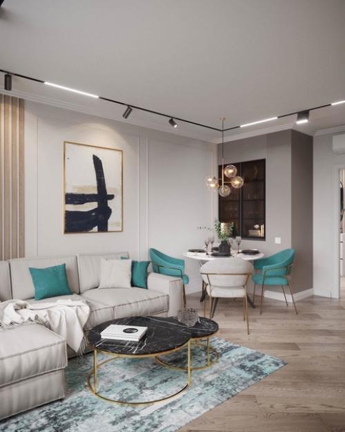 ЖК Черная речка кухня гостиная в современном стиле с элементами классики. 02