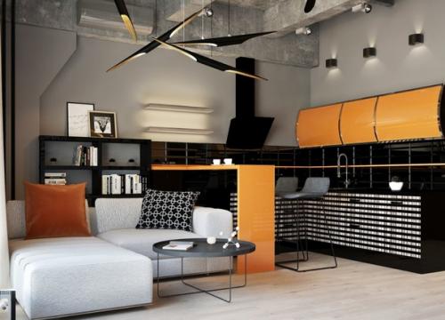 Современный брутальный интерьер квартиры - студии площадью около 30 кв. 01