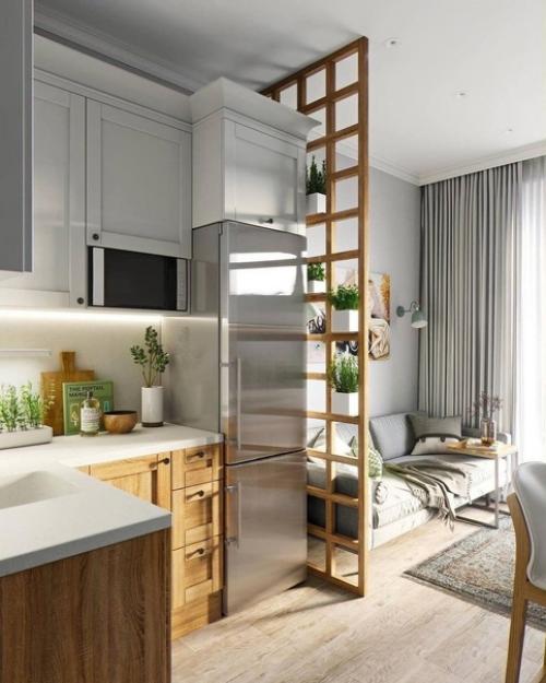 Кухня - гостиная в скандинавском стиле уютное пространство в светлых тоннах. 01