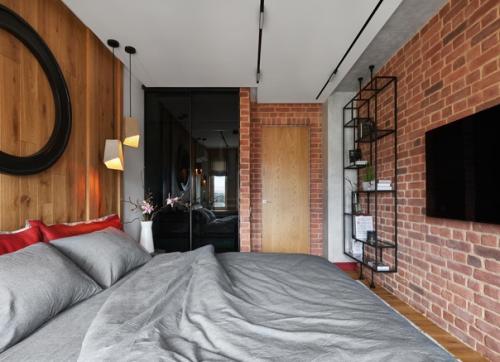 Кирпичная кладка в спальне - это слишком и неуютно брутально? 06