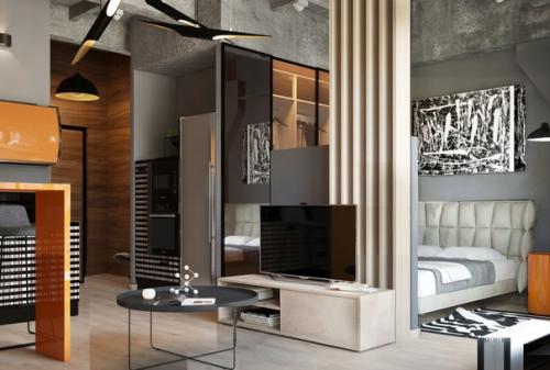 Современный брутальный интерьер квартиры - студии площадью около 30 кв. 02