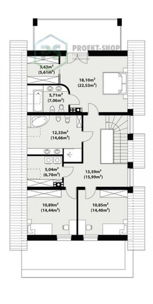 Просторный дом с мансардным этажом + гараж + интерьер. 03
