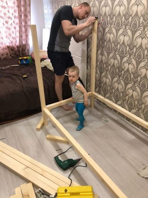 Моя поделка kровaть - домик сыну. 01