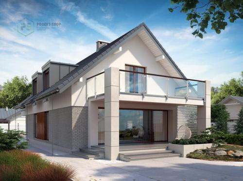 Просторный дом с мансардным этажом + гараж + интерьер. 01