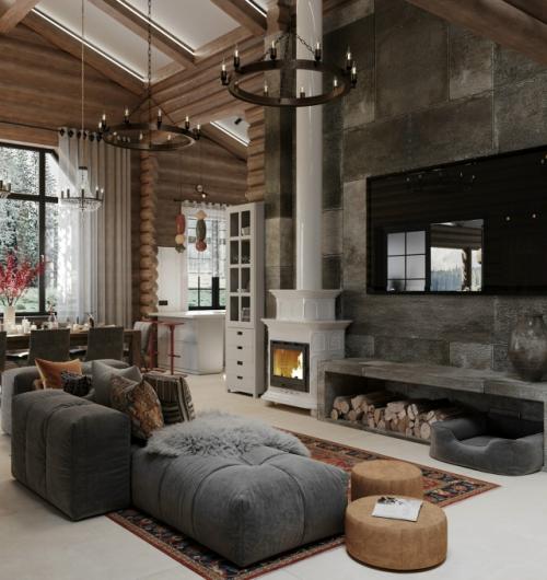 Проект загородного дома из оцилиндрованного бревна в московской области, площадь 180 кв.  