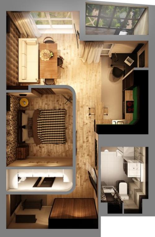 Лаконичный и строгий интерьер однокомнатной квартиры для молодого человека. 09