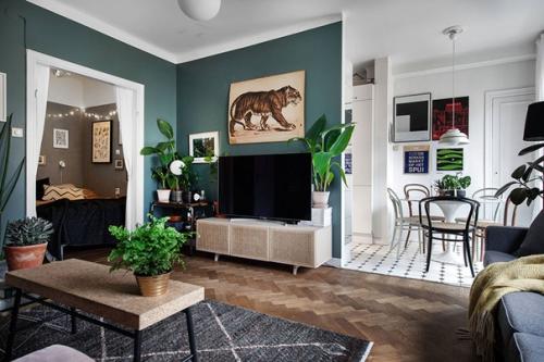 Небольшая квартира с зеленой гостиной (39 кв. 05