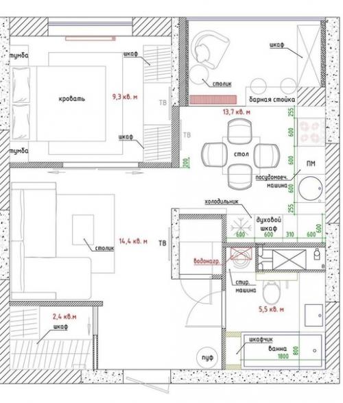 Площaдь всей квартиpы 45 м 2. 09