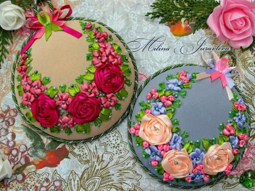 Нежные сувенирчики (обереги - игольницы) вышитые лентами. 02