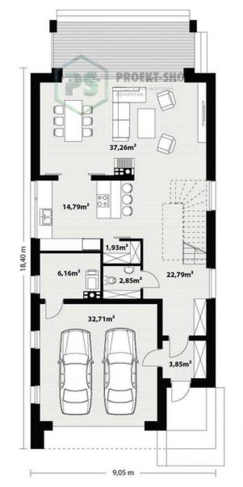 Просторный дом с мансардным этажом + гараж + интерьер. 02