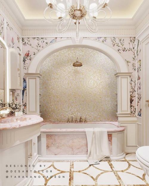 Школа ремонта.  Романтический интерьер ванной комнаты придется по нраву ценителям красоты и элегантности. 02