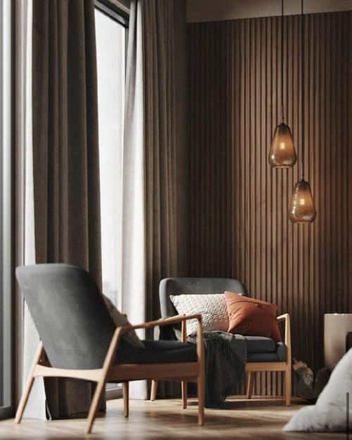 Деревянные рейки в интерьере. 02