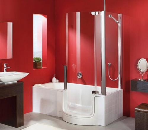 Дизайн красной ванной комнаты. 01