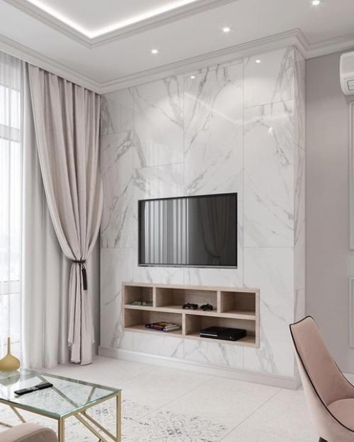 Оформление тв зоны в гостиной. 06