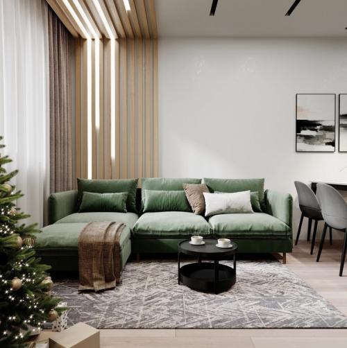 Светлая кухня, которая плавно переходит в гостиную. 02