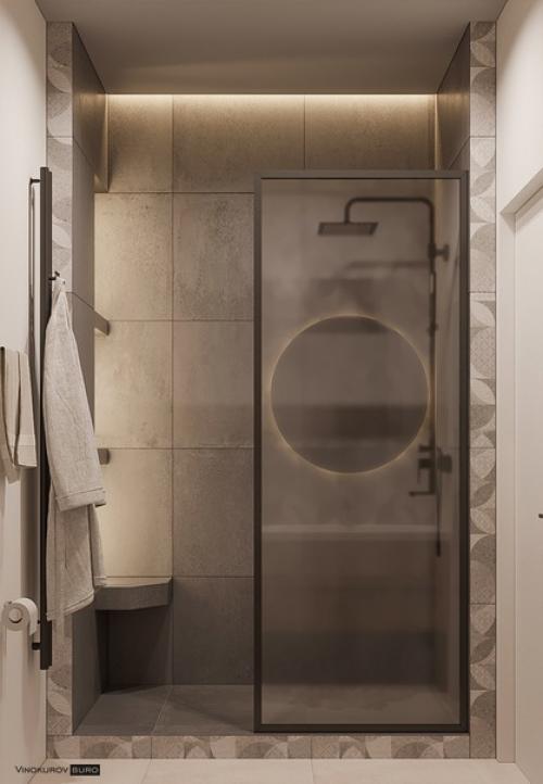 Дизайн интерьера санузла с просторным душем. 02