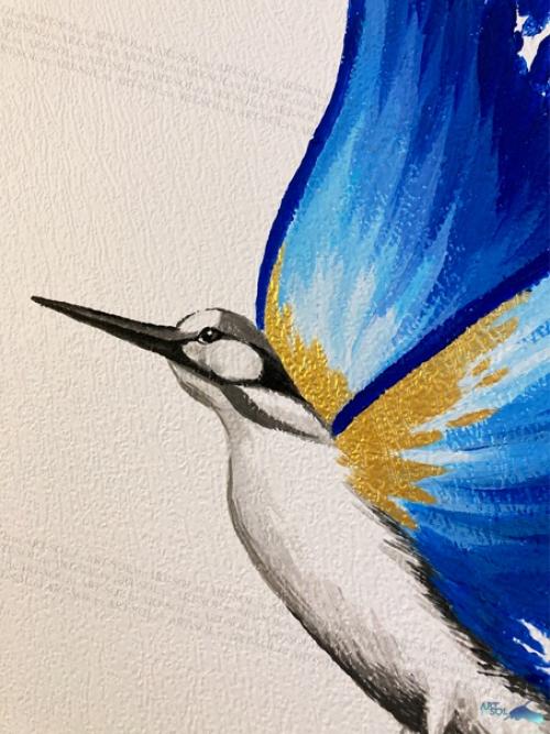 Птичек рисовали на сине - белой кухне, на обоях под покраску. 06