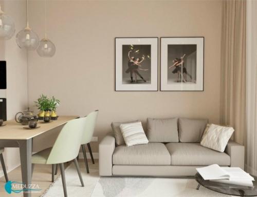 Проект квартиры - студии 28, 8 м 2 (34, 5 м 2 с балконом) в ЖК ренессанс во Владивостоке.  